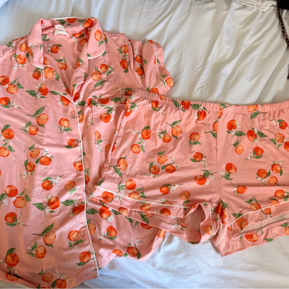 Secret Treasures Pink Pajama Set with Peach Print